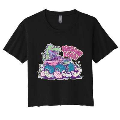 Funny Easter Dinosaur Monster Truck Crushing Eggs Crop Top