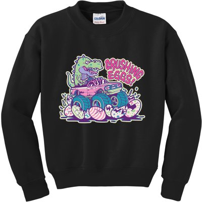 Funny Easter Dinosaur Monster Truck Crushing Eggs Kids Sweatshirt