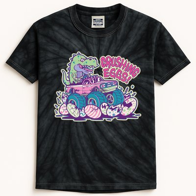 Funny Easter Dinosaur Monster Truck Crushing Eggs Kids Tie-Dye T-Shirt