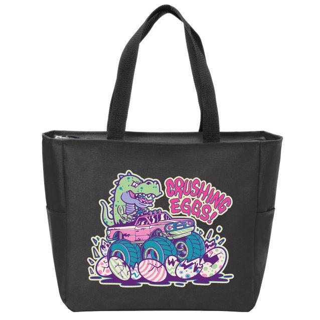 Funny Easter Dinosaur Monster Truck Crushing Eggs Zip Tote Bag