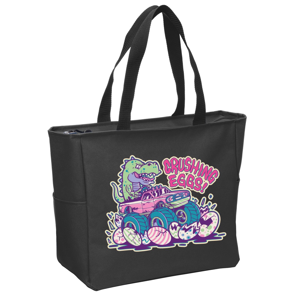 Funny Easter Dinosaur Monster Truck Crushing Eggs Zip Tote Bag
