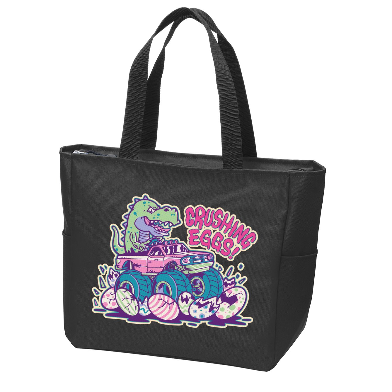 Funny Easter Dinosaur Monster Truck Crushing Eggs Zip Tote Bag