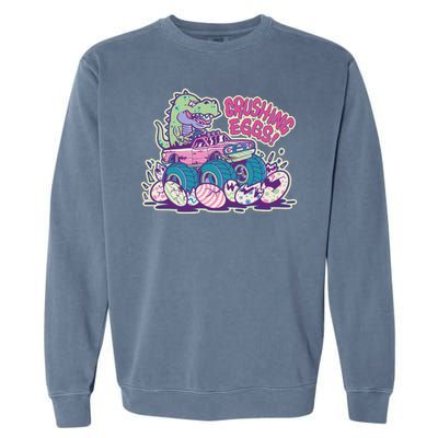 Funny Easter Dinosaur Monster Truck Crushing Eggs Garment-Dyed Sweatshirt