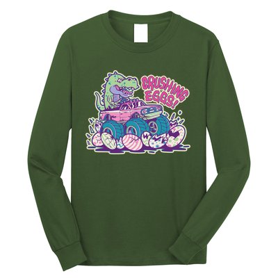 Funny Easter Dinosaur Monster Truck Crushing Eggs Long Sleeve Shirt