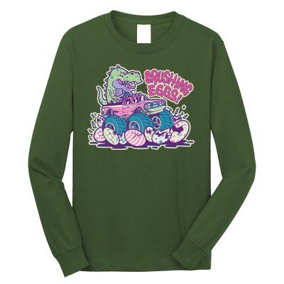 Funny Easter Dinosaur Monster Truck Crushing Eggs Long Sleeve Shirt