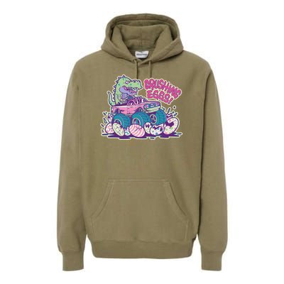 Funny Easter Dinosaur Monster Truck Crushing Eggs Premium Hoodie