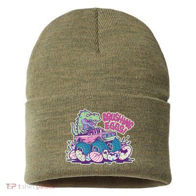 Funny Easter Dinosaur Monster Truck Crushing Eggs Sustainable Knit Beanie