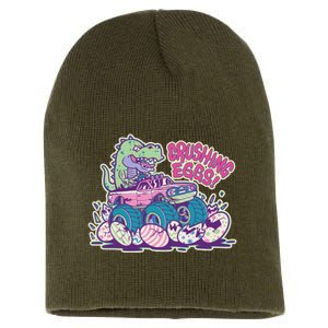 Funny Easter Dinosaur Monster Truck Crushing Eggs Short Acrylic Beanie