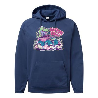 Funny Easter Dinosaur Monster Truck Crushing Eggs Performance Fleece Hoodie