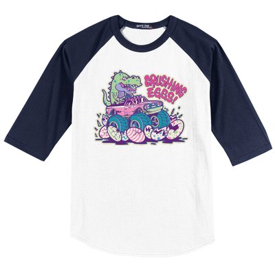 Funny Easter Dinosaur Monster Truck Crushing Eggs Baseball Sleeve Shirt