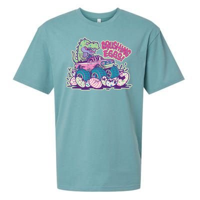 Funny Easter Dinosaur Monster Truck Crushing Eggs Sueded Cloud Jersey T-Shirt