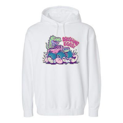 Funny Easter Dinosaur Monster Truck Crushing Eggs Garment-Dyed Fleece Hoodie