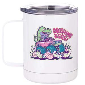 Funny Easter Dinosaur Monster Truck Crushing Eggs 12 oz Stainless Steel Tumbler Cup