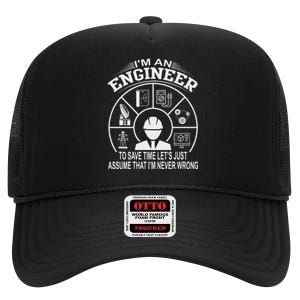 Funny Engineer Dad Save Time Design High Crown Mesh Back Trucker Hat