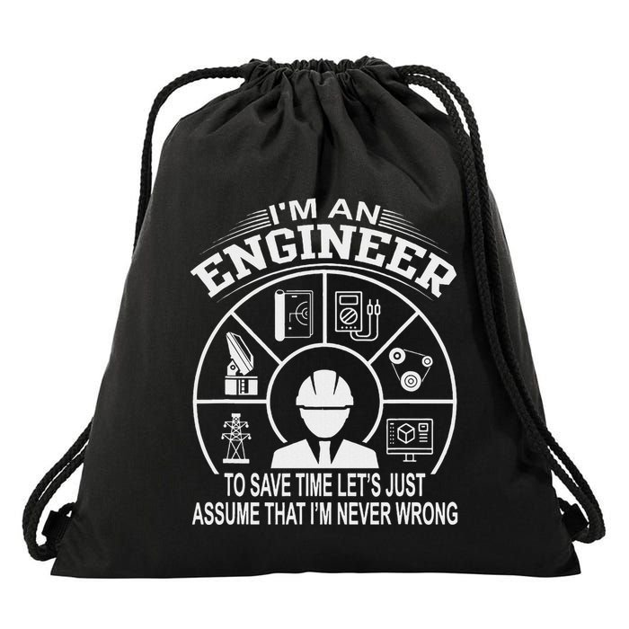 Funny Engineer Dad Save Time Design Drawstring Bag