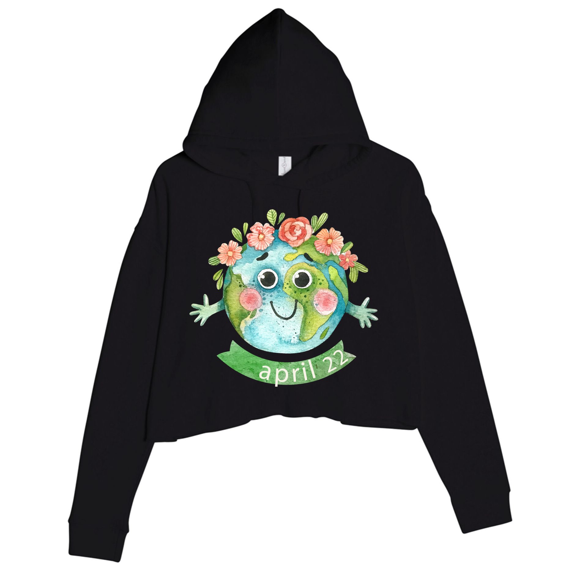 Floral Earth Day April Crop Fleece Hoodie
