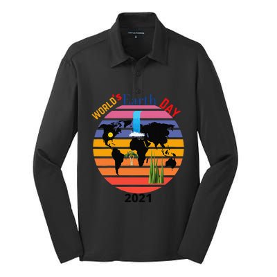 Funny Earth's Day Gift Silk Touch Performance Long Sleeve Polo