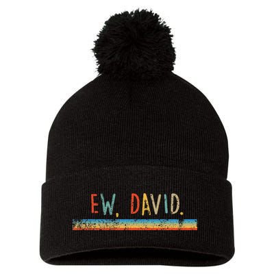 Funny Ew David. Vintage Retro Distressed Pom Pom 12in Knit Beanie