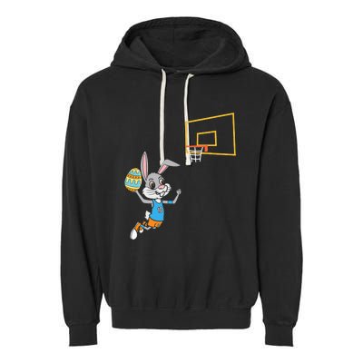 Funny Easter Egg Bunny Dunk Basketball Game Easter Garment-Dyed Fleece Hoodie