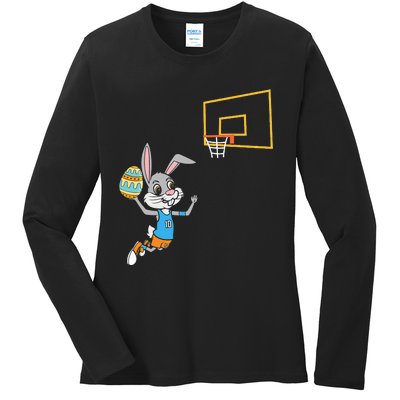 Funny Easter Egg Bunny Dunk Basketball Game Easter Ladies Long Sleeve Shirt