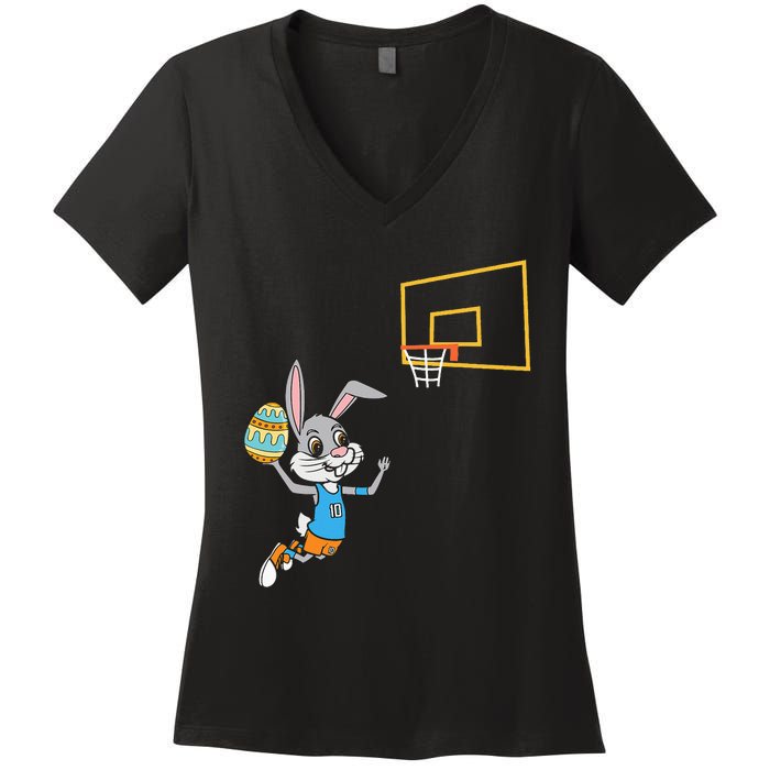 Funny Easter Egg Bunny Dunk Basketball Game Easter Women's V-Neck T-Shirt