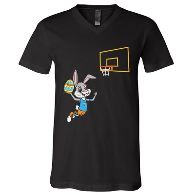 Funny Easter Egg Bunny Dunk Basketball Game Easter V-Neck T-Shirt