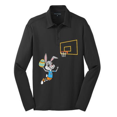 Funny Easter Egg Bunny Dunk Basketball Game Easter Silk Touch Performance Long Sleeve Polo