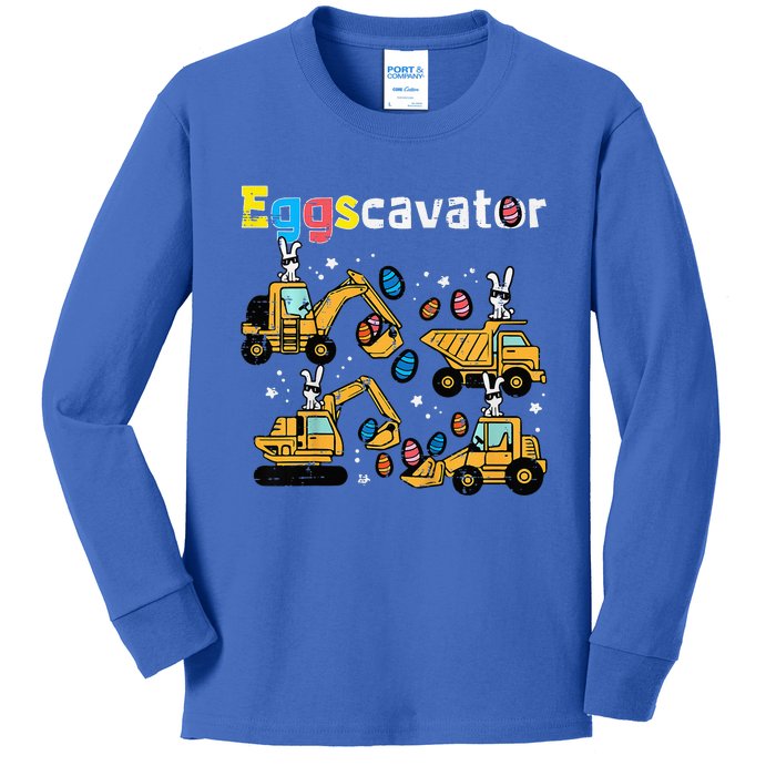 Funny Eggscavator Easter Egg Hunt Construction Trucks Kids Long Sleeve Shirt