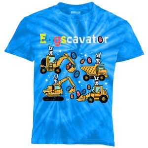 Funny Eggscavator Easter Egg Hunt Construction Trucks Kids Tie-Dye T-Shirt