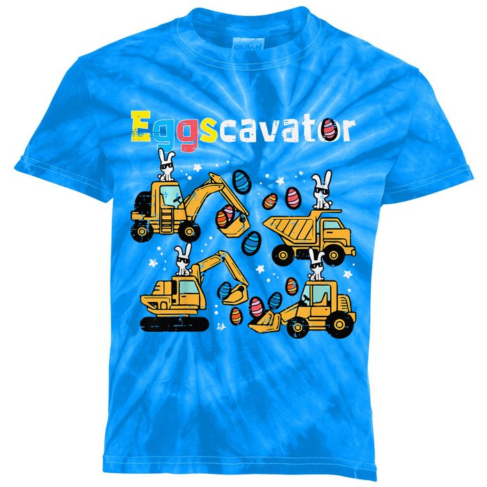 Funny Eggscavator Easter Egg Hunt Construction Trucks Kids Tie-Dye T-Shirt