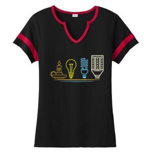 Funny Electrician Engineer Light Bulb Electricity Ladies Halftime Notch Neck Tee