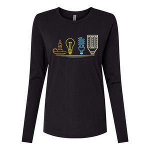 Funny Electrician Engineer Light Bulb Electricity Womens Cotton Relaxed Long Sleeve T-Shirt