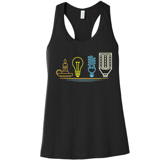 Funny Electrician Engineer Light Bulb Electricity Women's Racerback Tank