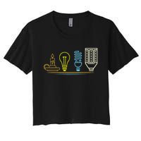 Funny Electrician Engineer Light Bulb Electricity Women's Crop Top Tee