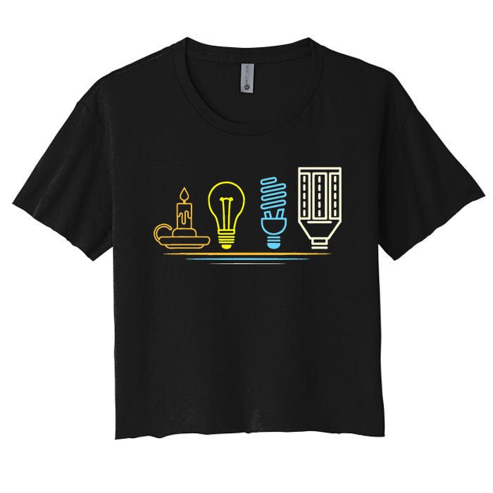 Funny Electrician Engineer Light Bulb Electricity Women's Crop Top Tee