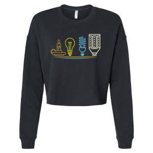 Funny Electrician Engineer Light Bulb Electricity Cropped Pullover Crew