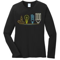 Funny Electrician Engineer Light Bulb Electricity Ladies Long Sleeve Shirt