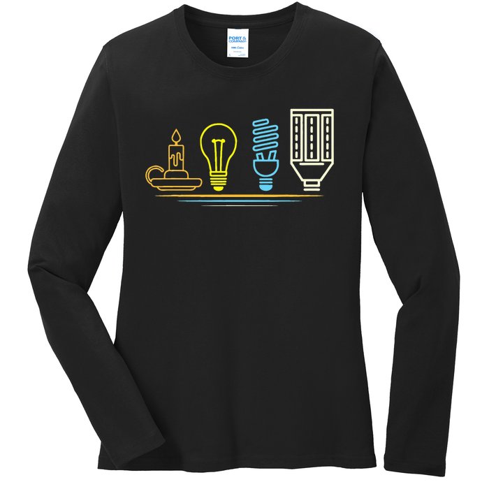 Funny Electrician Engineer Light Bulb Electricity Ladies Long Sleeve Shirt