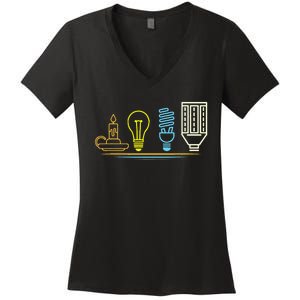 Funny Electrician Engineer Light Bulb Electricity Women's V-Neck T-Shirt