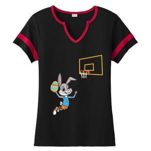 Funny Easter Egg Bunny Dunk Basketball Game Easter Ladies Halftime Notch Neck Tee