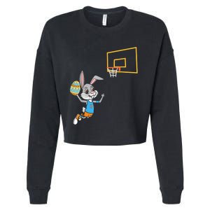 Funny Easter Egg Bunny Dunk Basketball Game Easter Cropped Pullover Crew