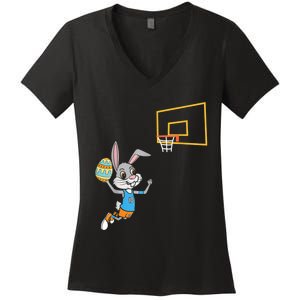 Funny Easter Egg Bunny Dunk Basketball Game Easter Women's V-Neck T-Shirt