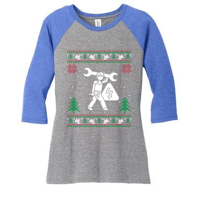 Funny Electrical Engineer Santa Hat Ugly Christmas Sweater Meaningful Gift Women's Tri-Blend 3/4-Sleeve Raglan Shirt