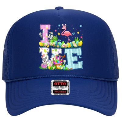 Flamingo Easter Egg Hunt Funny Love Flamingo Easter Sunday Gift High Crown Mesh Back Trucker Hat