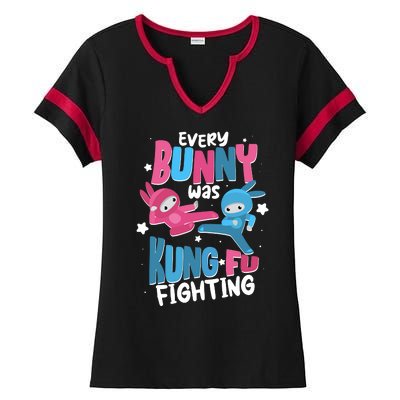 Funny Easter Every Bunny Was Kung Fu Fighting Ladies Halftime Notch Neck Tee