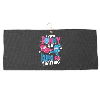 Funny Easter Every Bunny Was Kung Fu Fighting Large Microfiber Waffle Golf Towel