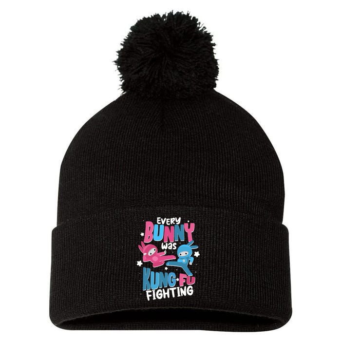 Funny Easter Every Bunny Was Kung Fu Fighting Pom Pom 12in Knit Beanie