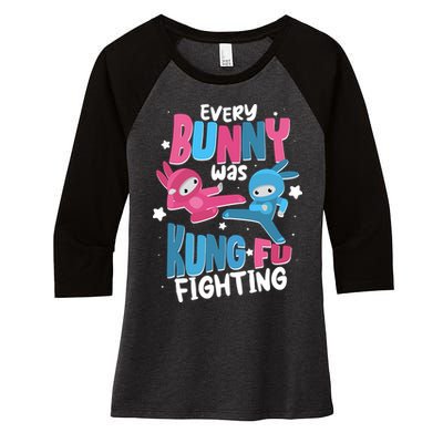 Funny Easter Every Bunny Was Kung Fu Fighting Women's Tri-Blend 3/4-Sleeve Raglan Shirt