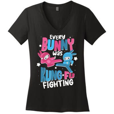 Funny Easter Every Bunny Was Kung Fu Fighting Women's V-Neck T-Shirt
