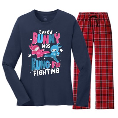 Funny Easter Every Bunny Was Kung Fu Fighting Women's Long Sleeve Flannel Pajama Set 